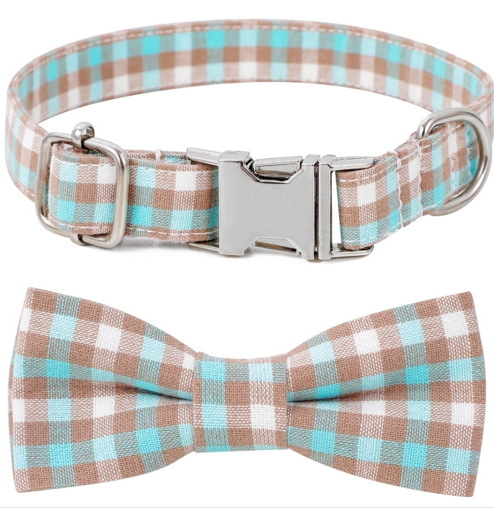 Stylish Cute Plaid Dog Collar Soft Comfy Bowtie